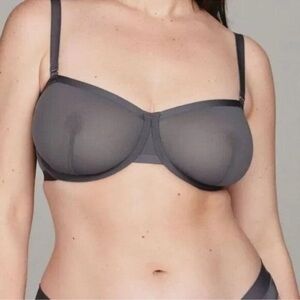 CUUP The Balconette Sheer Mesh Bra Underwire Unlined in Slate Grey Size 38C